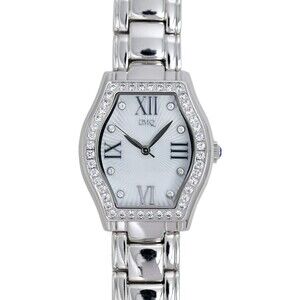 DMQ Vintage 90's Ladies Quartz Watch Steel Bracelet Swarovski Crystal Bezel